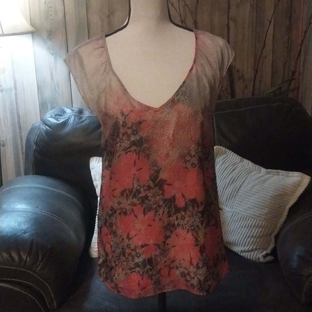 Hugo Boss Orange Floral Sleeveless Key Hole on the Back Silk Mini Dress Size 2
